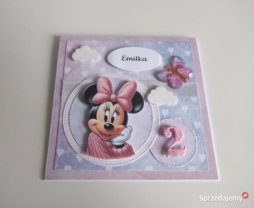 Kartka urodzinowa ręcznie robiona Myszka Minnie Rękodzieło Łódź