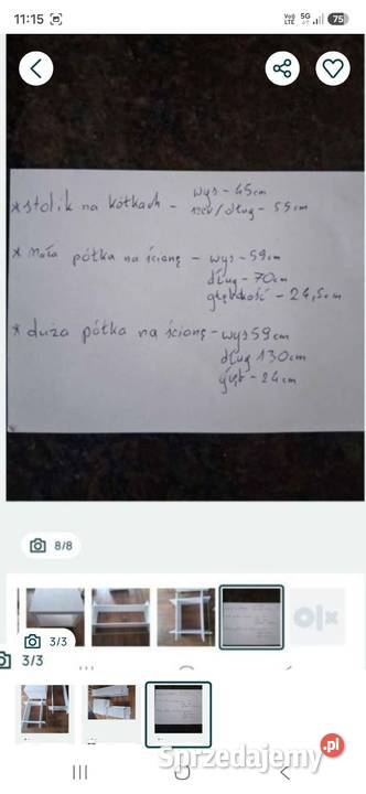 Półka stolik półki wiszące białe z drzewa Półki małopolskie Podegrodzie