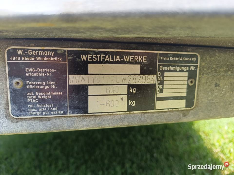 Przyczepa Westfalia 600 Motoryzacja śląskie Tarnowskie Góry sprzedam