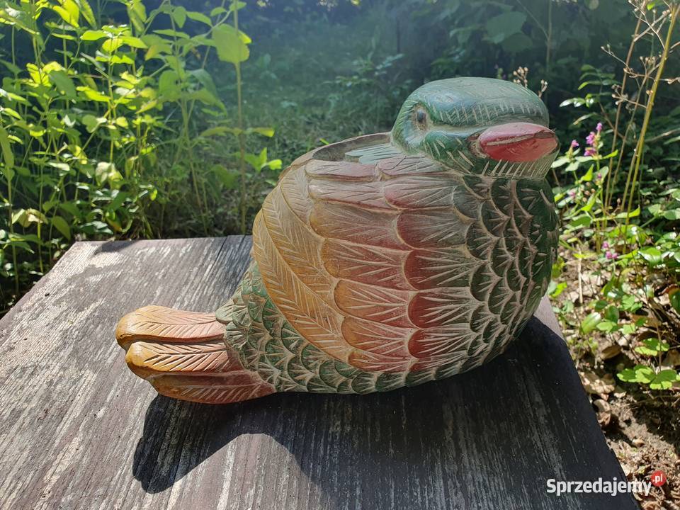 Duża drewniana figurka ptaka Myszków