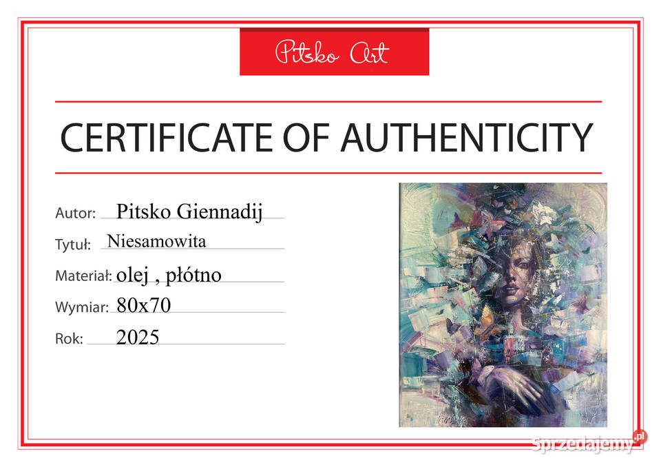 Pitsko Giennadij Niesamowita 80x70 obraz olejny Malarstwo Rumia