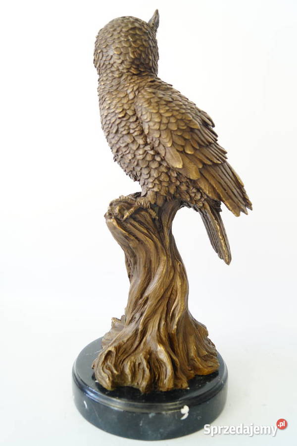 Figura z brązu DUŻA SOWA symbol mądrości rzeźba wielkopolskie Gizałki