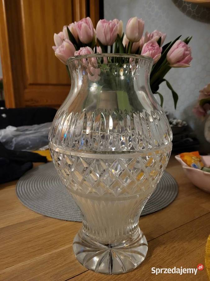 Wazon 26 z PRL przezroczysty z grubego szkła Warszawa