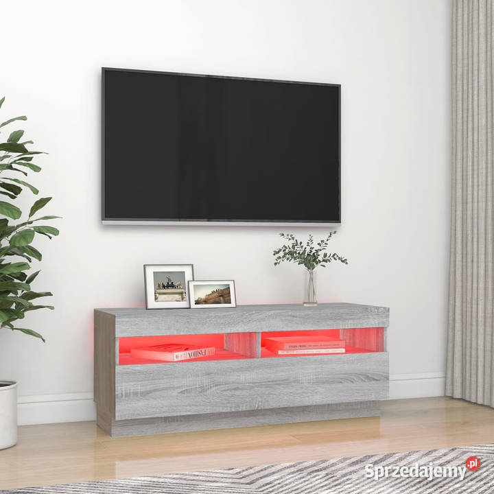 Szafka pod TV z oświetleniem LED szary dąb
