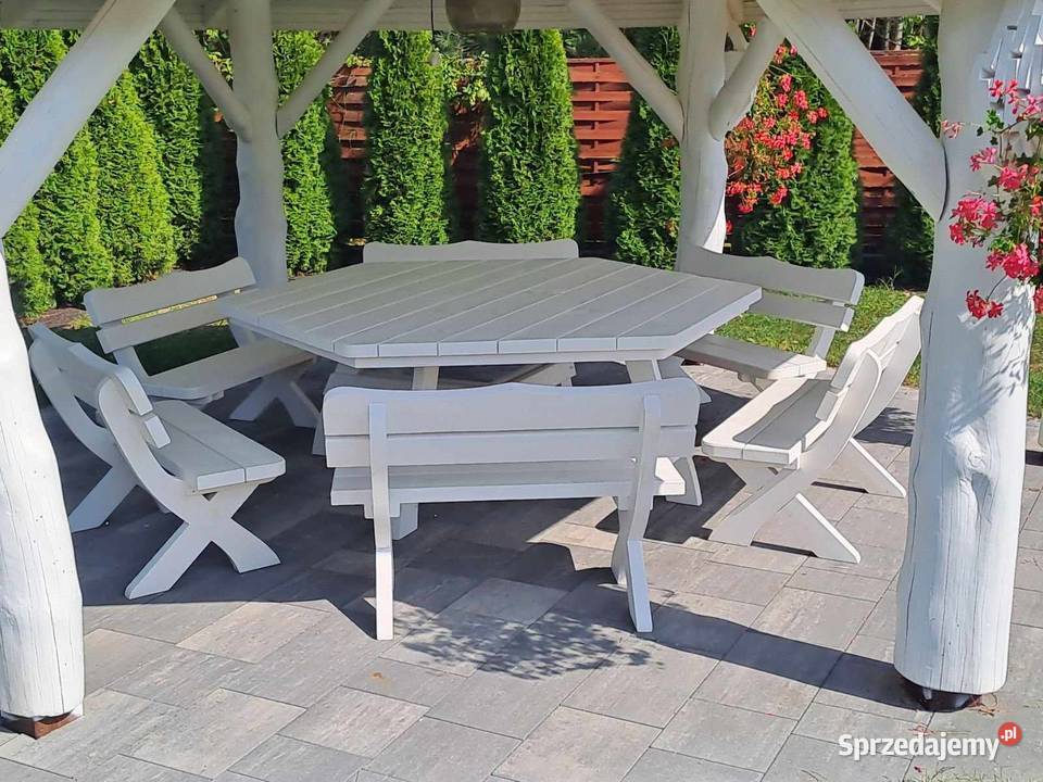 Meble ogrodowe solidny komplet sześciokątny duży