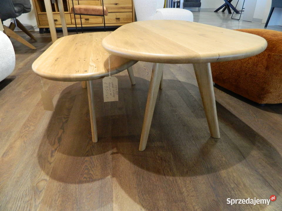 Stoliki wypoczynek kawowy dębowy owalny zestaw 2 45cm Rzeszów