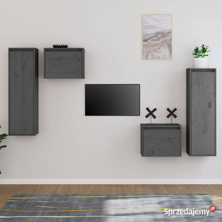 Szafki pod TV 4 szare lite drewno sosnowe Warszawa