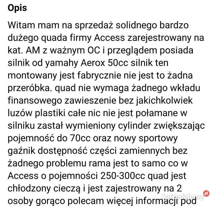 Quad Access sp 50 Zarejestrowany Poznań