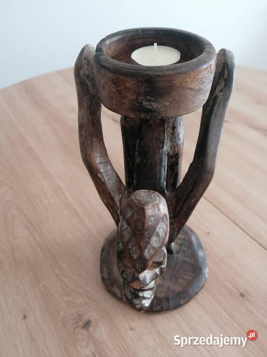 świecznik rzeźba z drewna vintage Łódź