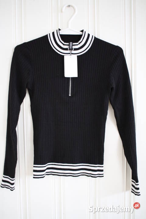bluzka czarna HM xs 34 zip zamek biały sweter Rozmiar 34(XS) Toruń sprzedam