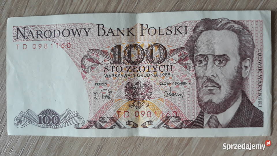 100 złotych 1XII1988 seria TD wielkopolskie Konin