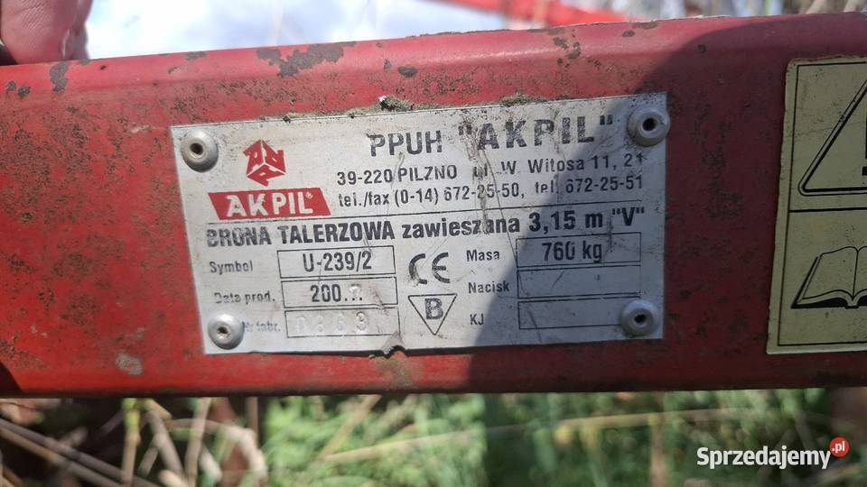 Talerzówka akpil V 315m nieuszkodzony Równianki