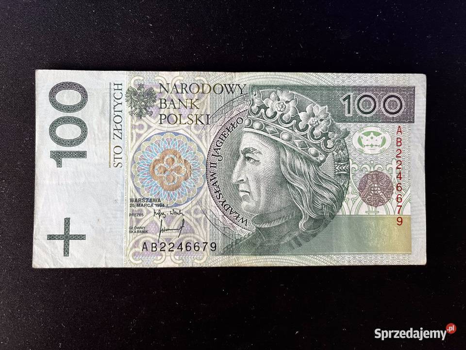 Banknot 100 seria AB02246679 śląskie Zawiercie
