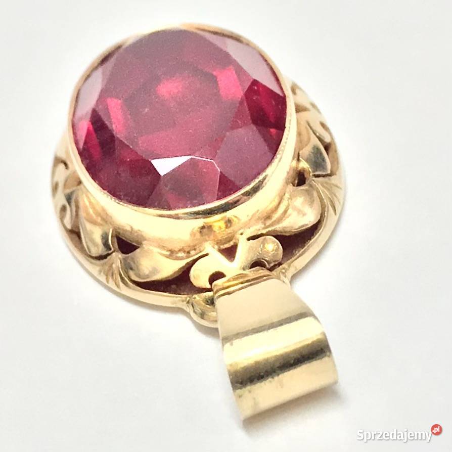 Złoty WISIOREK z rubinem 585 14K cudowny WIELKI złoto Biżuteria Warszawa