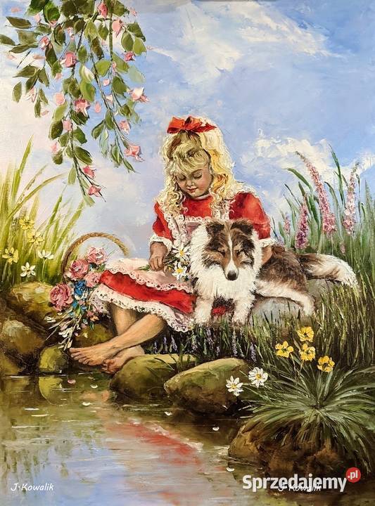 Kowalik Przyjaciel 60x80 dziewczynka piesek Warszawa