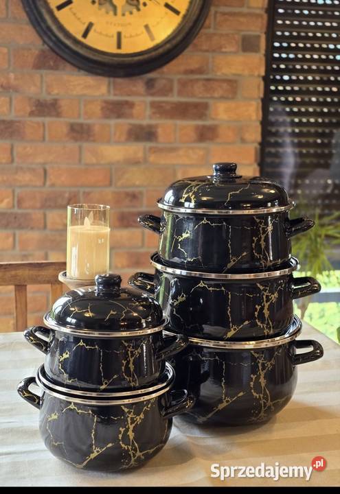 Garnki duże emalię czarny marmur Kraków