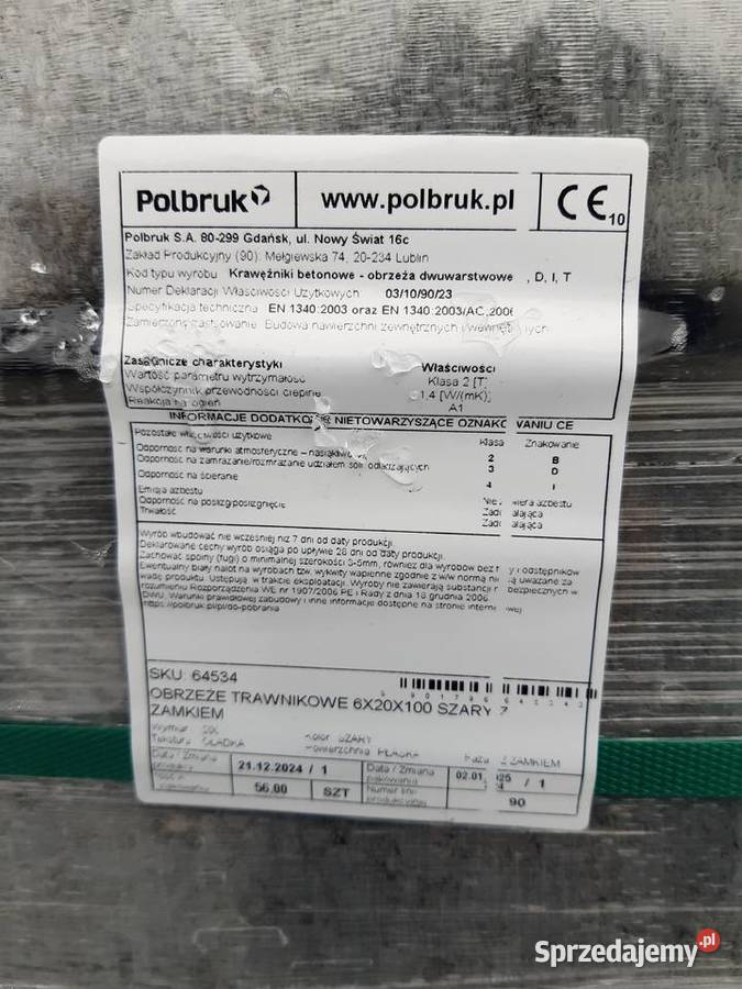 Obrzeża trawnikowe 6x20x100 szare z zamkiem Łęczna