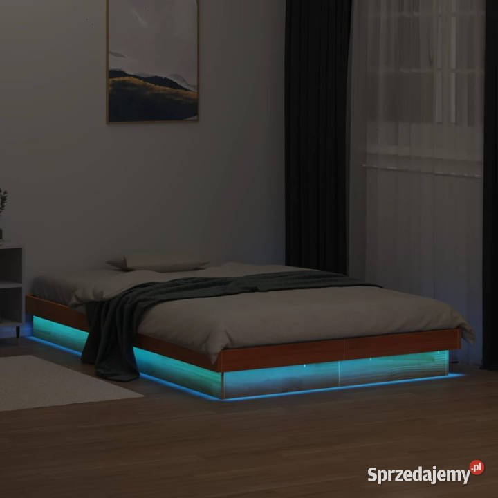 Rama łóżka z LED woskowy brąz lite drewno Warszawa
