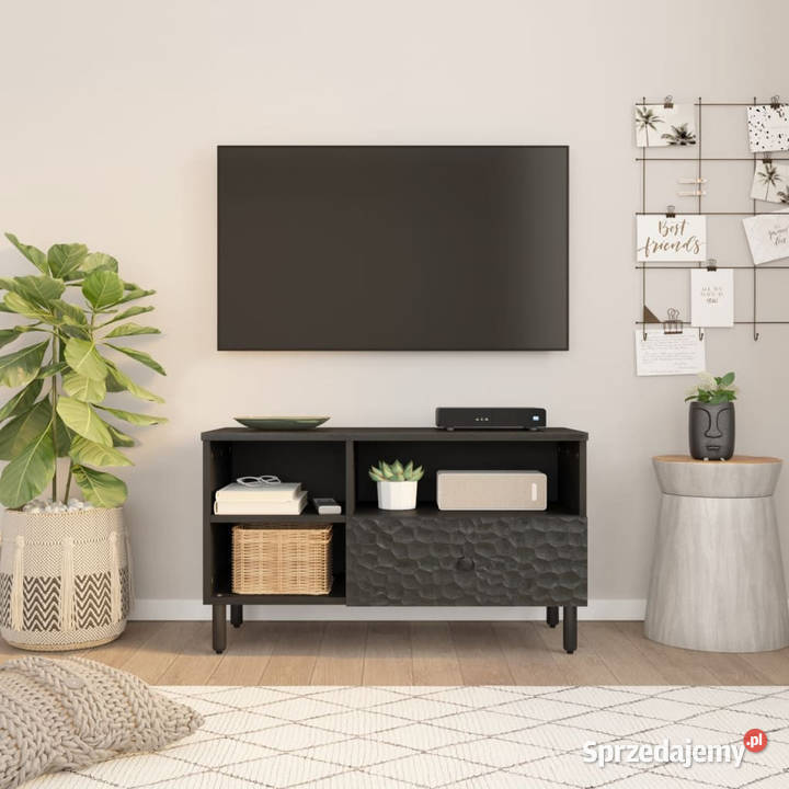 Szafka pod telewizor czarna 80x33x46 lite drewno RTV Warszawa