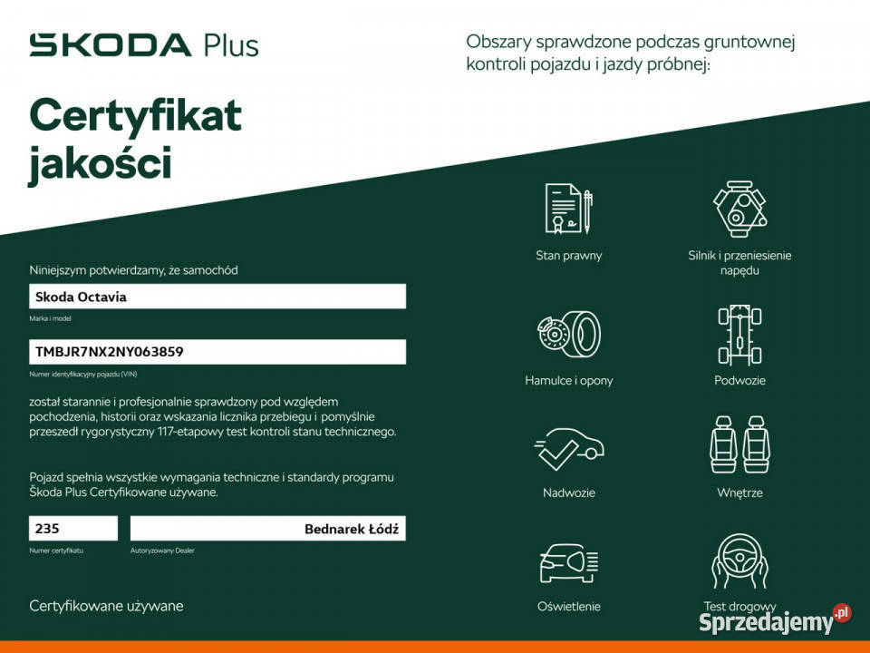 koda Octavia Bezwypadkowy Salon Polska Serwis ASR (kontrola trakcji) Łódź