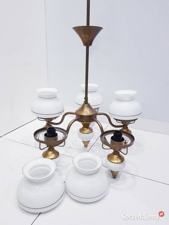 Stary mosiężny żyrandol z prlu rustykalny Dąbrowa Górnicza