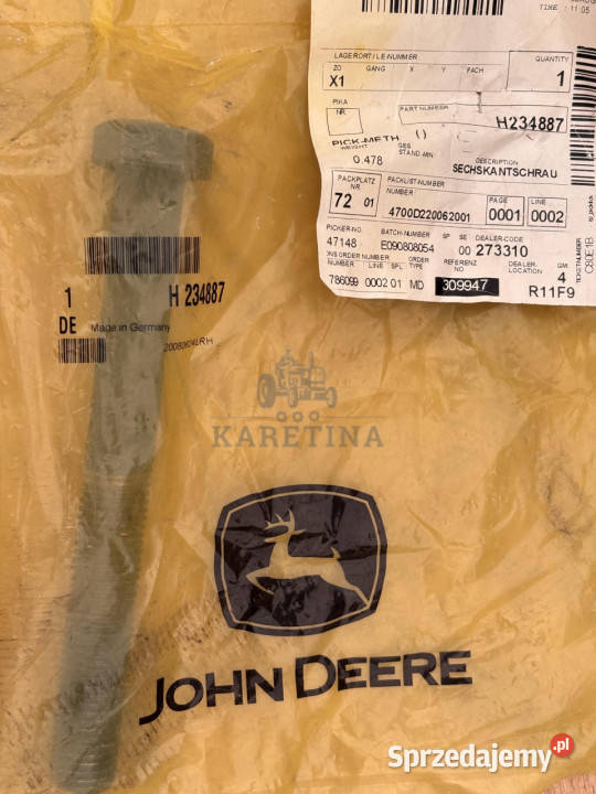 John Deere 9880i S690 Śruba Mocująca H234887 Jastrzębniki