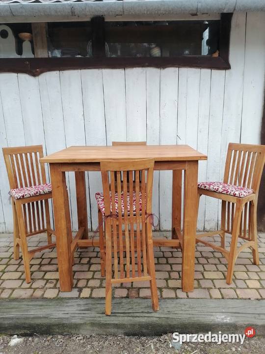 Wysoki Stół teek herbaciany Cztery hokery lubelskie Wąwolnica sprzedam