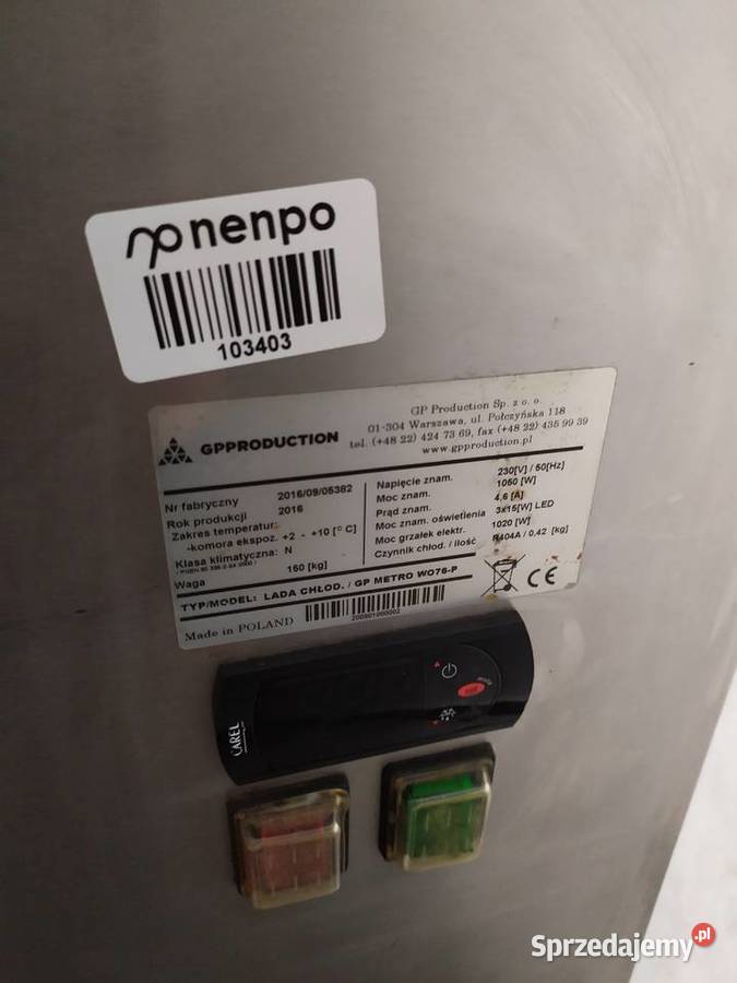 Witryna chłodnicza otwarta 75 do zabudowy GP Gastronomia mazowieckie Kazuń Polski sprzedam