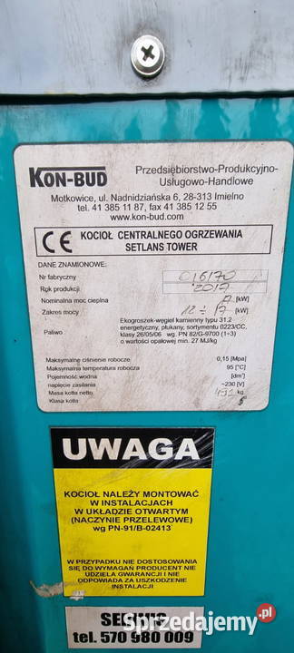 Piec Setlans na ekogroszek 17kW z osprzętem Jędrzejów