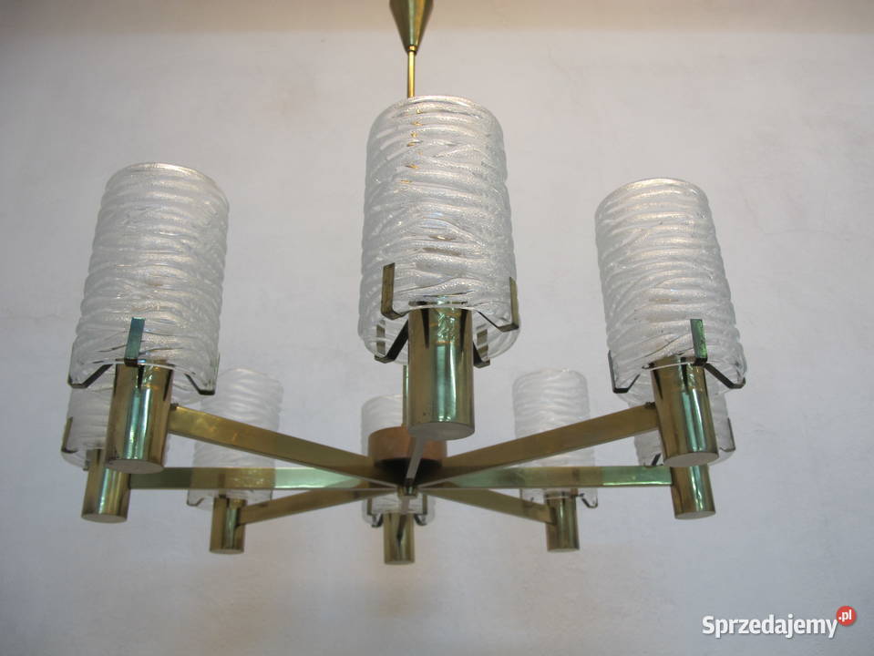 Żyrandol mosiężny lampa art deco 8 kloszy 8 małopolskie Olkusz