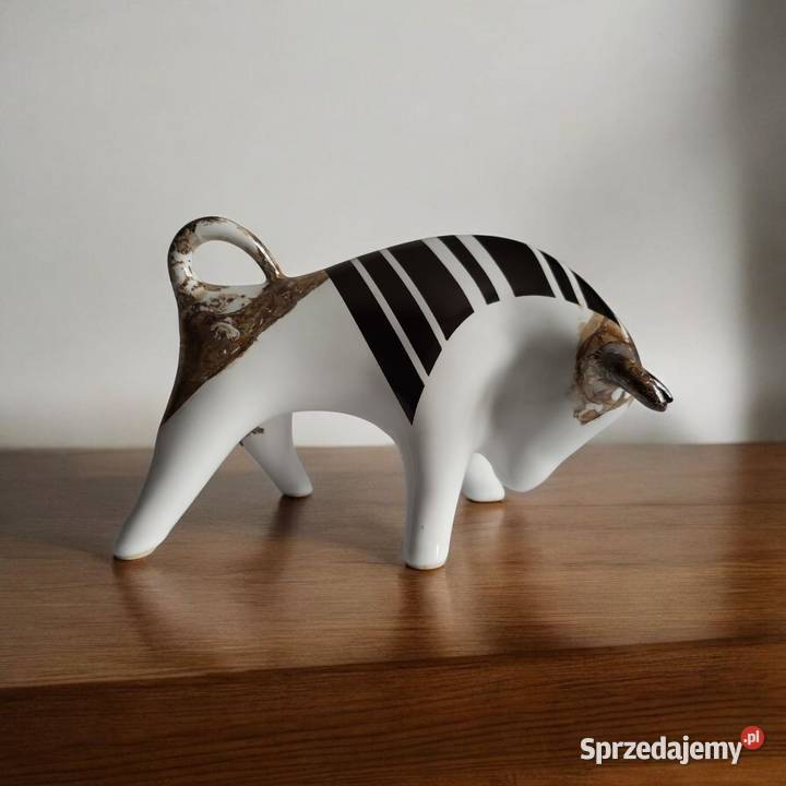 Byk Figurka Byczek ceramiczny ręcznie malowany Rękodzieło Sierakowice