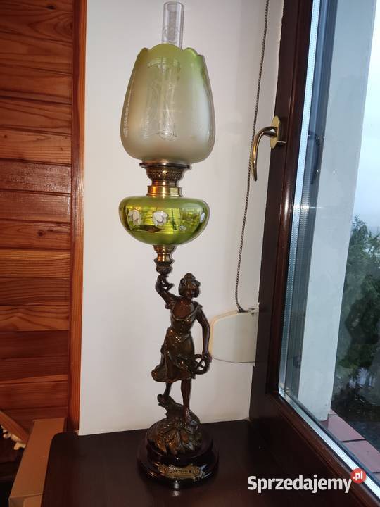 Figuralna sygnowana emaliowana lampa naftowa n5