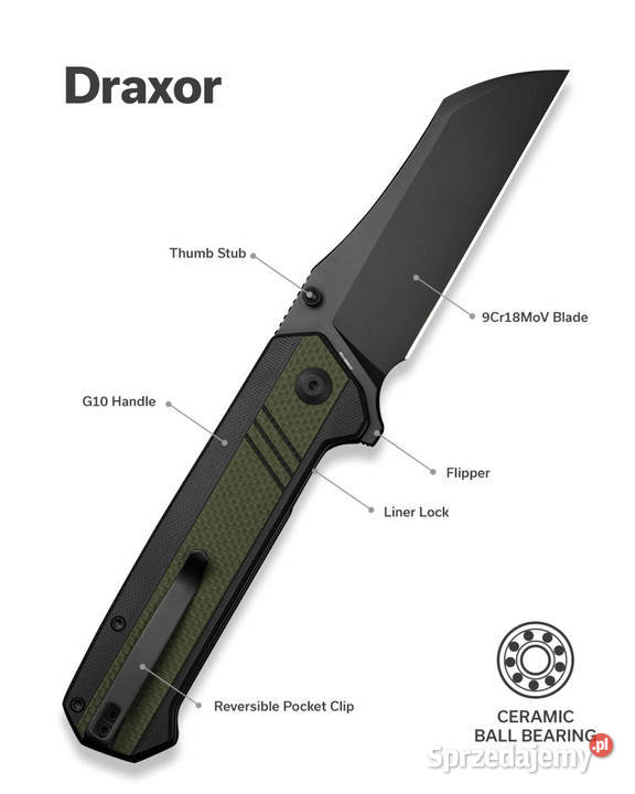 Nóż składany Sencut Draxor GreenBlack G10 Black Warszawa