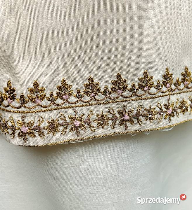 Biała kermowa kamizelka XL 44 złoty haft boho Szczecin