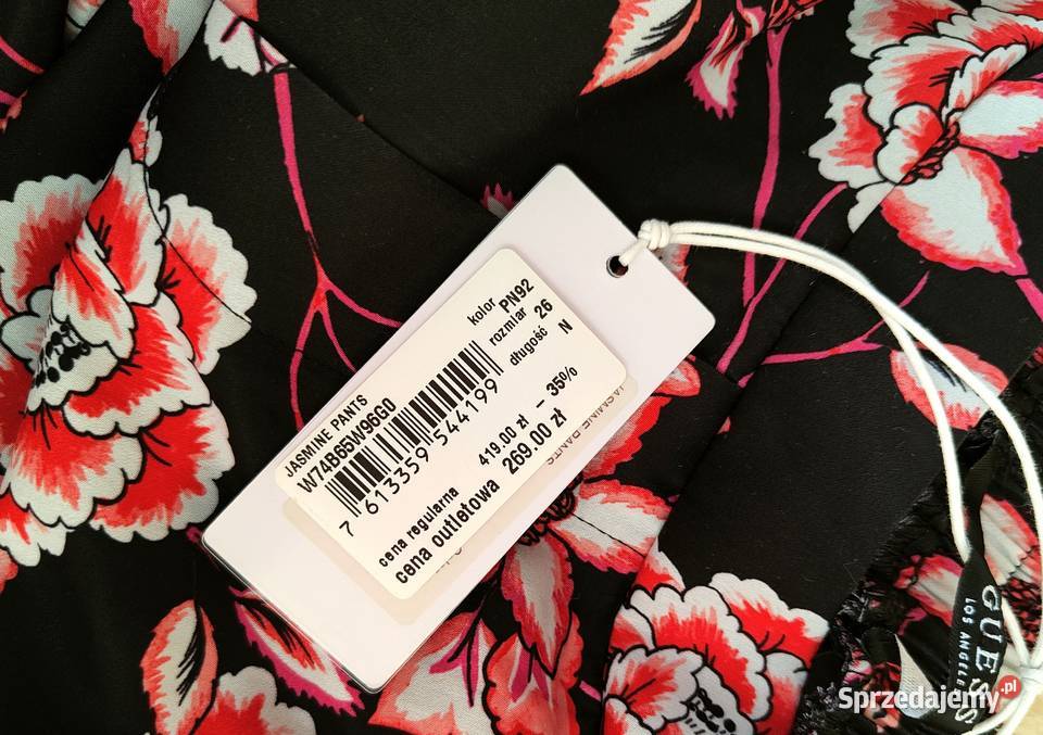 Nowe spodnie Guess S 26 XS satyna czarna różowe Szczecin