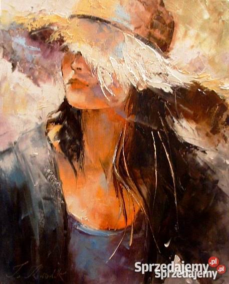 Dziewczyna w kapeluszu obraz olejny 40x50 Wrocław
