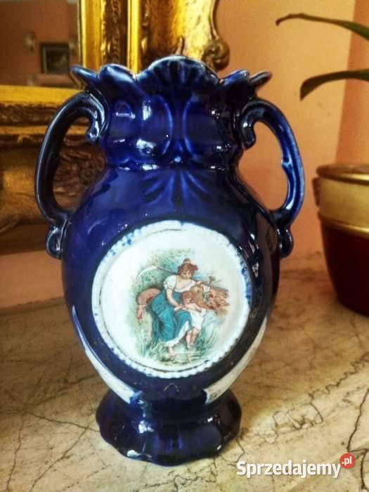 Wazon amfora kobalt W medalionie żniwiarka Gdańsk