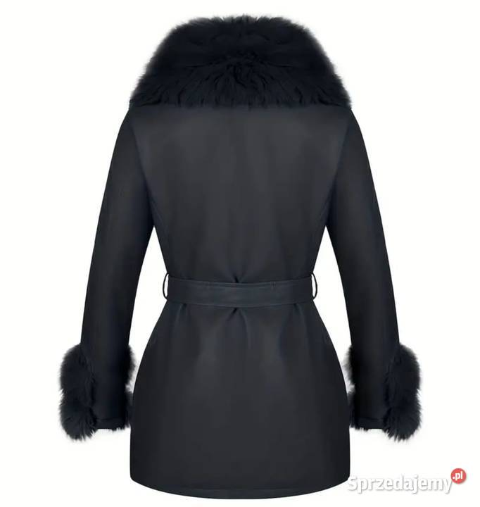 Kurtka ekoskóra ocieplanaz futerkiem i paskiem Kurtki i płaszcze Kurtki i płaszcze Pątnów