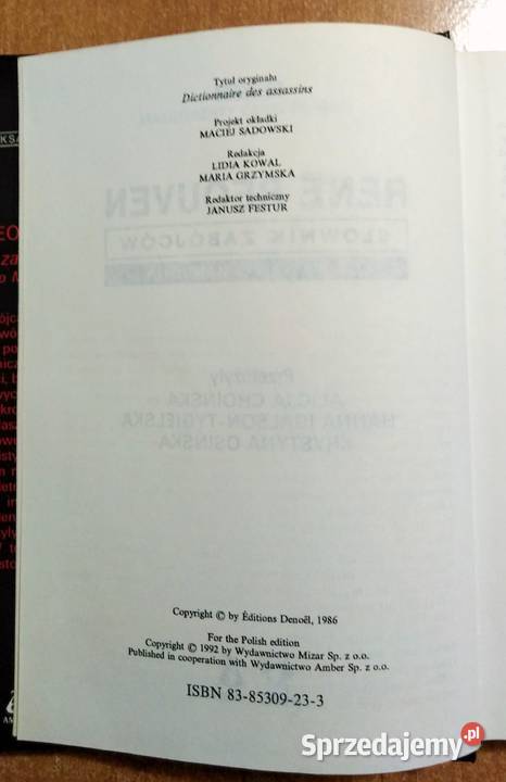 Rene Reouven Słownik Zabójców Kaina Mansona wyd twarda z obwolutą Włodawa