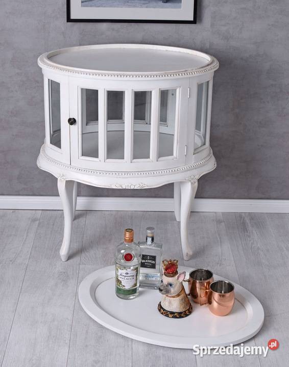 Biały Drewniany Piękny Owalny Barek na Alkohol