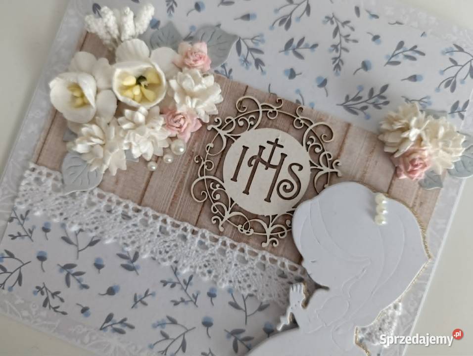 Kartka ręcznie robiona w pudełku Komunia Święta łódzkie Łódź