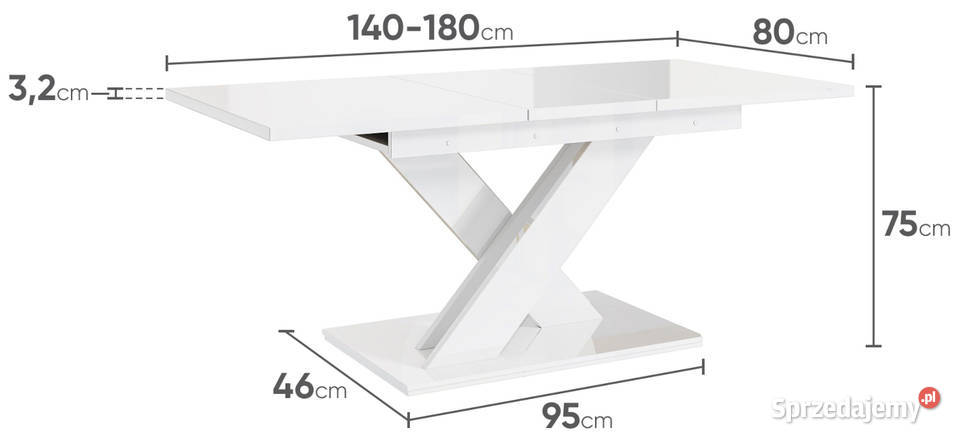 Stół rozkładany Nowoczesny Biały mat beton Biały