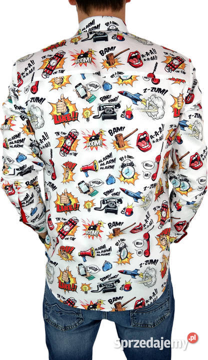 DANIEL BESSI Koszula Męska Fb042 Biała KOMIKS Odzież codzienna Ostrów Wielkopolski
