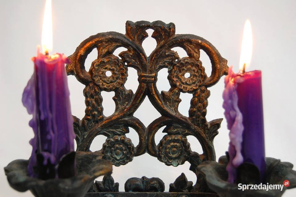 Świecznik żeliwny metalowy patynowany Lublin