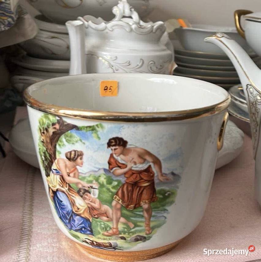 Osłonka Doniczka ze scenami w 2 medalionach Made Porcelana i szkło