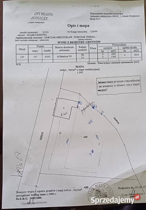 Działka przemysłowo leśna z budynkiem 167zł/m2 Sprzedaż Bydgoszcz
