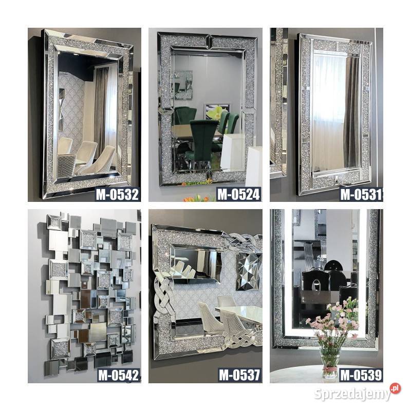 Lustro glamour duże srebrne wiszące zatopione Warszawa