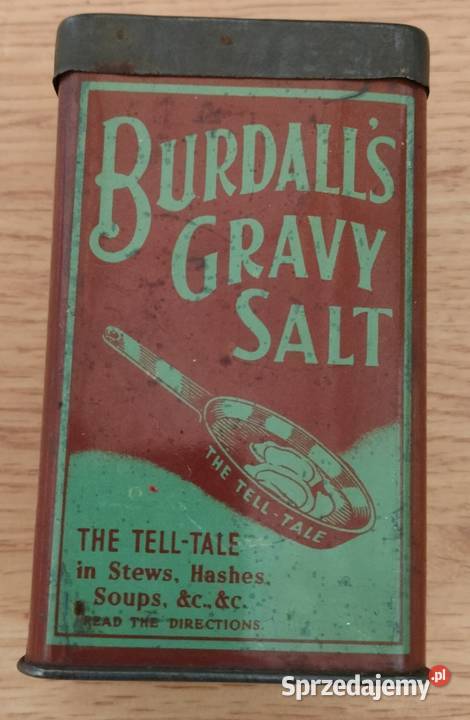 Stara puszka Burdalls Gravy Salt vintage UK lata Wólka Pełkińska