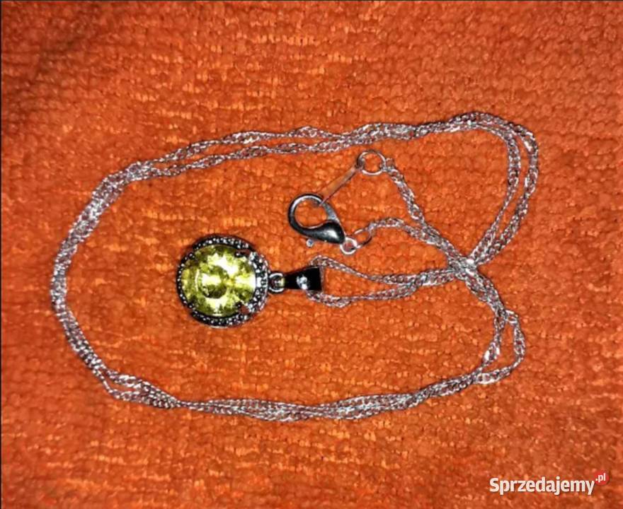 SrebroZłoto18K Naszyjnik Limonkowy Kamień srebro Naszyjniki Poraj