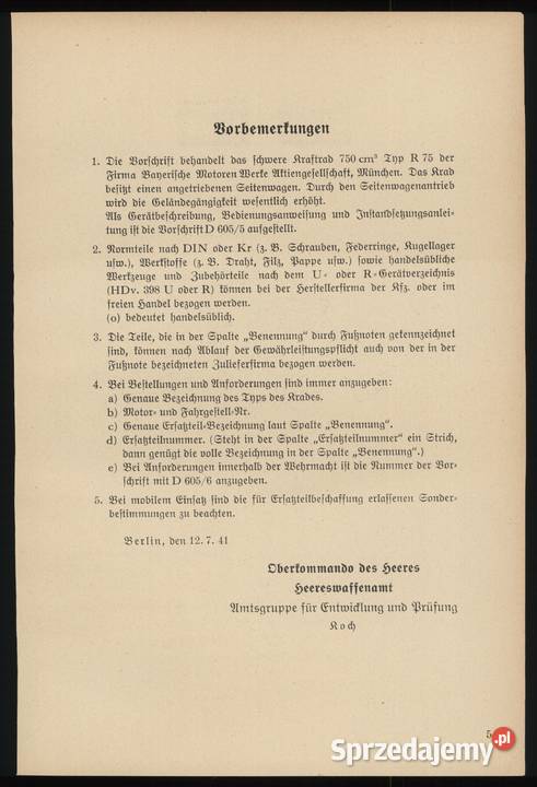 BMW R75 Instrukcja obsługi Katalog części Lębork